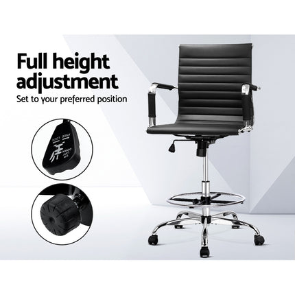 Artiss Office Chair Drafting Stool Leather Chairs Black.