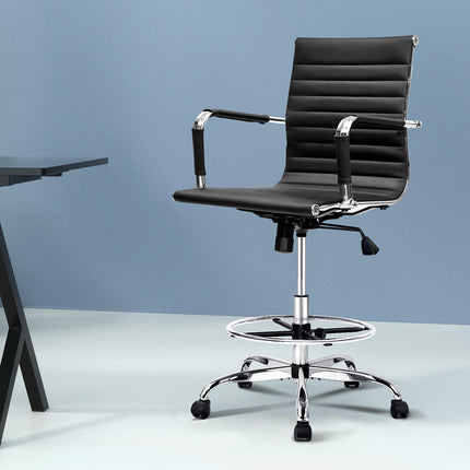 Artiss Office Chair Drafting Stool Leather Chairs Black.