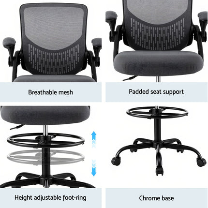 Artiss Office Chair Drafting Chairs Stool Computer Desk Studios Mesh Grey.