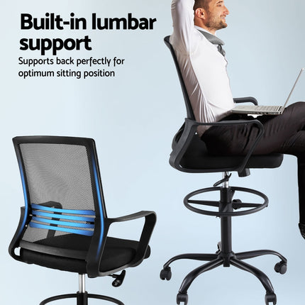 Artiss Office Chair Drafting Chairs Stool Computer Desk Studios Mesh Black.