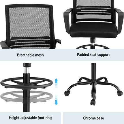 Artiss Office Chair Drafting Chairs Stool Computer Desk Studios Mesh Black.