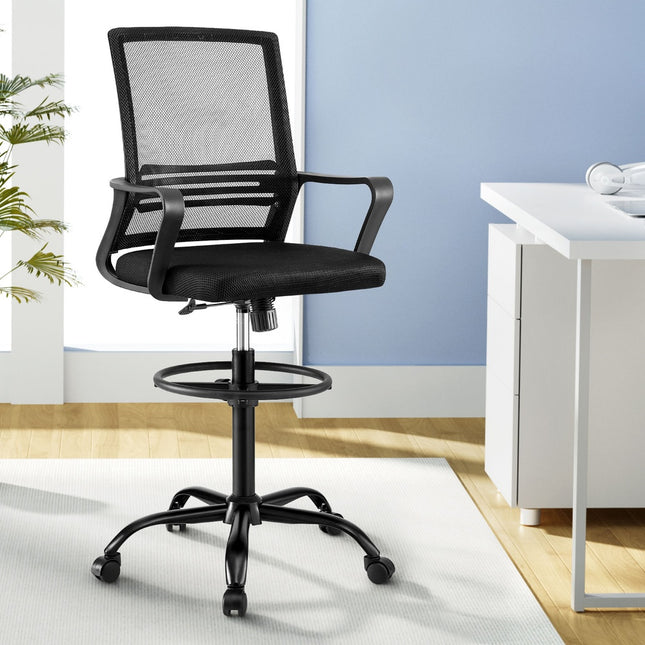 Artiss Office Chair Drafting Chairs Stool Computer Desk Studios Mesh Black.