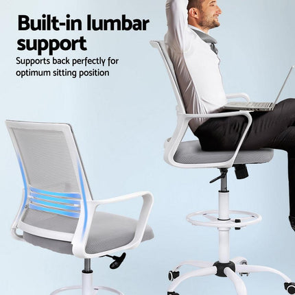 Artiss Office Chair Drafting Chairs Stool Computer Desk Studios Mesh White.