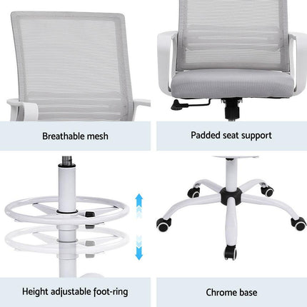 Artiss Office Chair Drafting Chairs Stool Computer Desk Studios Mesh White.