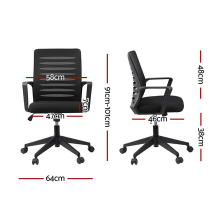 Artiss Ergonomic Office Chair Mesh Computer Desk Chairs with Lumbar Support, Height Adjustment Swivel Chair Mid Back for Home Office Study, Black.