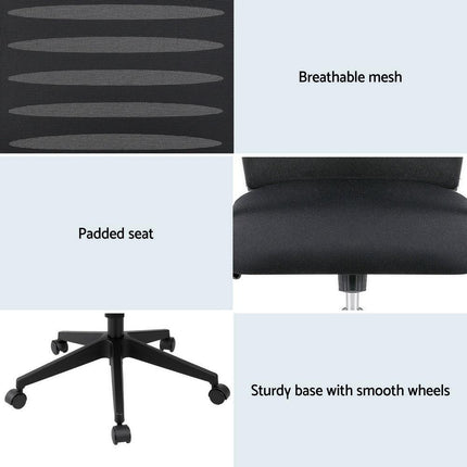Artiss Ergonomic Office Chair Mesh Computer Desk Chairs with Lumbar Support, Height Adjustment Swivel Chair Mid Back for Home Office Study, Black.