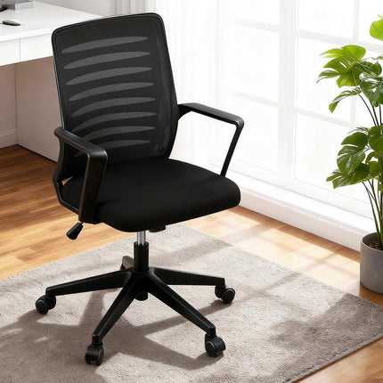 Artiss Ergonomic Office Chair Mesh Computer Desk Chairs with Lumbar Support, Height Adjustment Swivel Chair Mid Back for Home Office Study, Black.