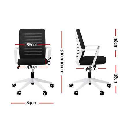 Artiss Ergonomic Office Chair Mesh Computer Desk Chairs with Lumbar Support, Height Adjustment Swivel Chair Mid Back for Home Office Study, Black and White.