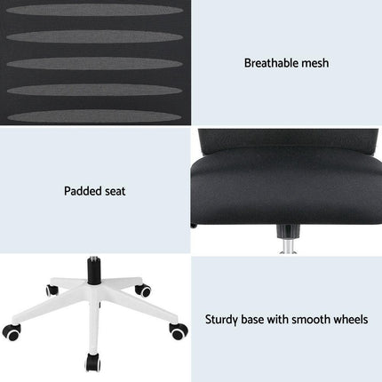 Artiss Ergonomic Office Chair Mesh Computer Desk Chairs with Lumbar Support, Height Adjustment Swivel Chair Mid Back for Home Office Study, Black and White.