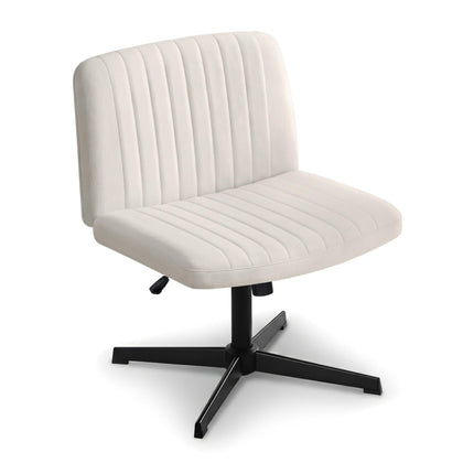 Artiss Criss Cross Chair No Wheels Fabric Wide Cross Legged Office Desk Vanity Chair Armless, Height Adjustable, Swivel Home Office Chair for Home Computer Task, Beige.