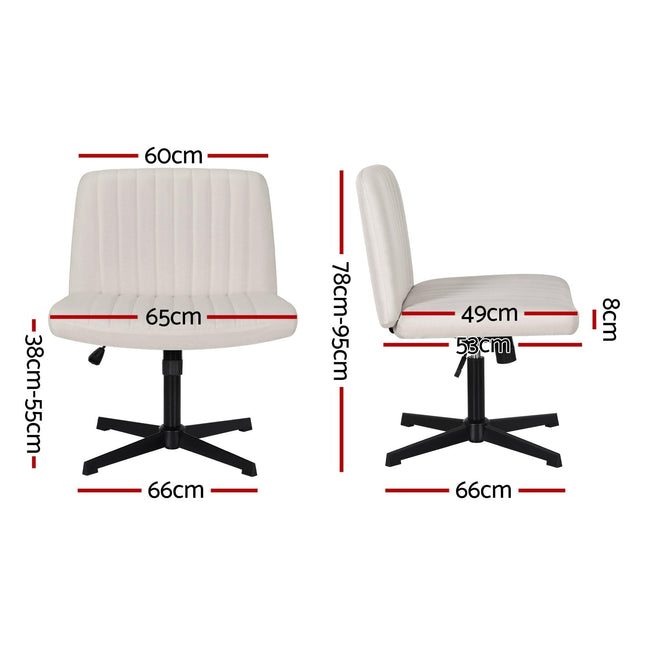 Artiss Criss Cross Chair No Wheels Fabric Wide Cross Legged Office Desk Vanity Chair Armless, Height Adjustable, Swivel Home Office Chair for Home Computer Task, Beige.