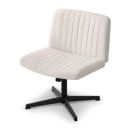 Artiss Criss Cross Chair No Wheels Fabric Wide Cross Legged Office Desk Vanity Chair Armless, Height Adjustable, Swivel Home Office Chair for Home Computer Task, Beige.