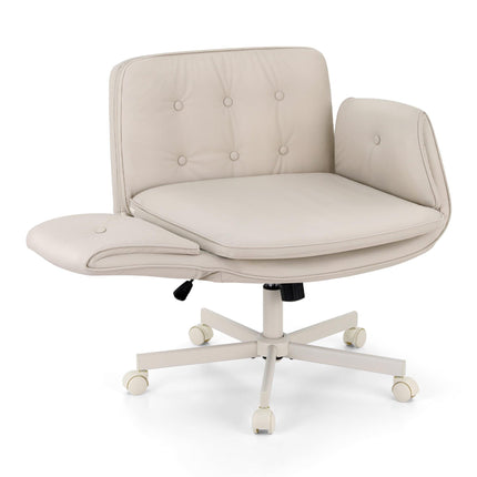 Artiss Criss Cross Chair with Wheels & Adjustable Armrests, Ergonomic Cross Legged Office Desk Chair PU Leather Vanity Chair Swivel for Home, Make Up, Bedroom, Computer, Beige.
