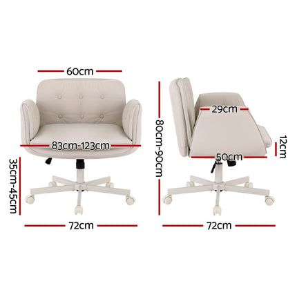 Artiss Criss Cross Chair with Wheels & Adjustable Armrests, Ergonomic Cross Legged Office Desk Chair PU Leather Vanity Chair Swivel for Home, Make Up, Bedroom, Computer, Beige.