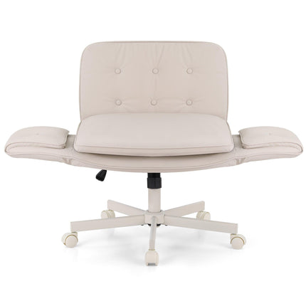 Artiss Criss Cross Chair with Wheels & Adjustable Armrests, Ergonomic Cross Legged Office Desk Chair PU Leather Vanity Chair Swivel for Home, Make Up, Bedroom, Computer, Beige.