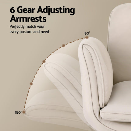 Artiss Criss Cross Chair with Wheels & Adjustable Armrests, Ergonomic Cross Legged Office Desk Chair PU Leather Vanity Chair Swivel for Home, Make Up, Bedroom, Computer, Beige.