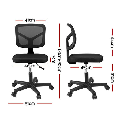 Artiss Armless Office Chair with Wheels, Ergonomic 360° Swivel Home Office Desk Chair, Height Adjustable Computer Task Chair with Fabric Back and Seat for Small Space, Black.