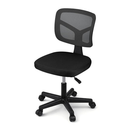 Artiss Armless Office Chair with Wheels, Ergonomic 360° Swivel Home Office Desk Chair, Height Adjustable Computer Task Chair with Fabric Back and Seat for Small Space, Black.