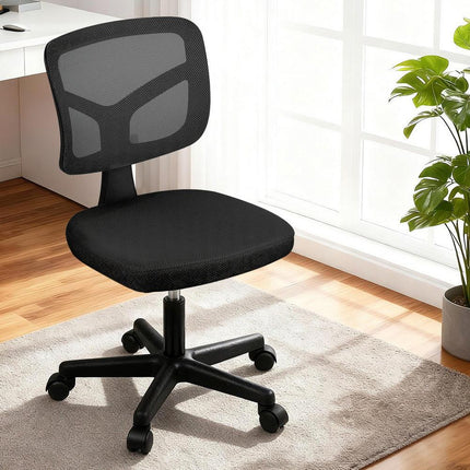 Artiss Armless Office Chair with Wheels, Ergonomic 360° Swivel Home Office Desk Chair, Height Adjustable Computer Task Chair with Fabric Back and Seat for Small Space, Black.