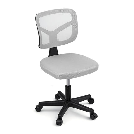 Artiss Armless Office Chair with Wheels, Ergonomic 360° Swivel Home Office Desk Chair, Height Adjustable Computer Task Chair with Fabric Back and Seat for Small Space, Grey.