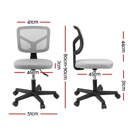 Artiss Armless Office Chair with Wheels, Ergonomic 360° Swivel Home Office Desk Chair, Height Adjustable Computer Task Chair with Fabric Back and Seat for Small Space, Grey.