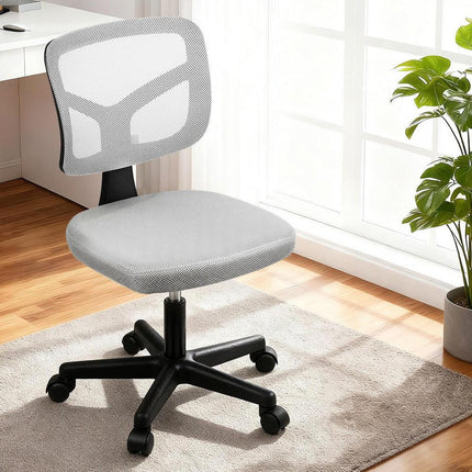 Artiss Armless Office Chair with Wheels, Ergonomic 360° Swivel Home Office Desk Chair, Height Adjustable Computer Task Chair with Fabric Back and Seat for Small Space, Grey.
