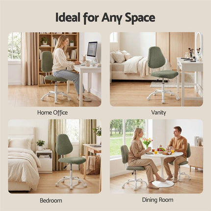 Artiss Armless Office Chair Ergonomic Soft Fleece Height Adjustable Vanity Desk Chair Green