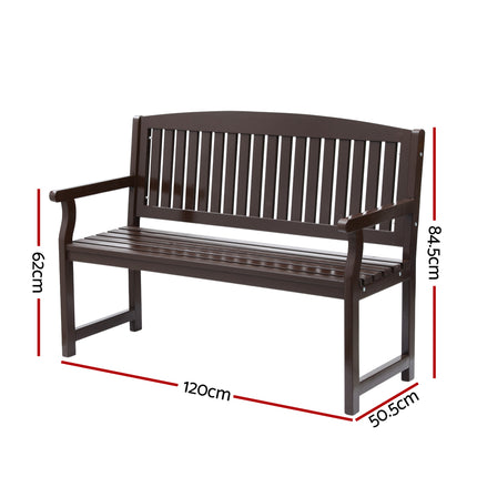 Gardeon Outdoor Garden Bench Wooden 2 Seater Lounge Chair Patio Furniture Brown.