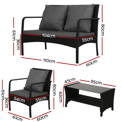 Gardeon Outdoor Sofa Set Lounge Setting Wicker Table and Chairs Garden Patio Furniture.
