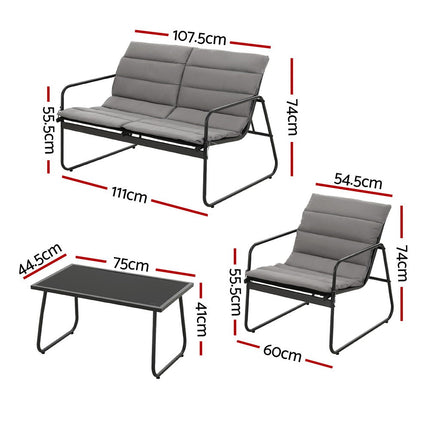 Gardeon 4PCS Outdoor Sofa Set Table and Chairs Cushion textilene Patio Furniture.
