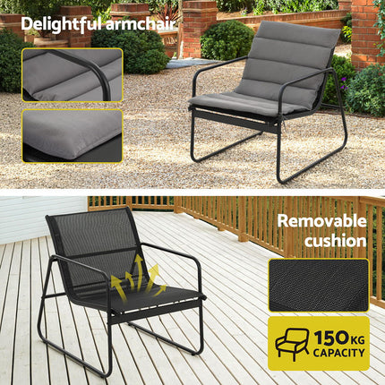Gardeon 4PCS Outdoor Sofa Set Table and Chairs Cushion textilene Patio Furniture.