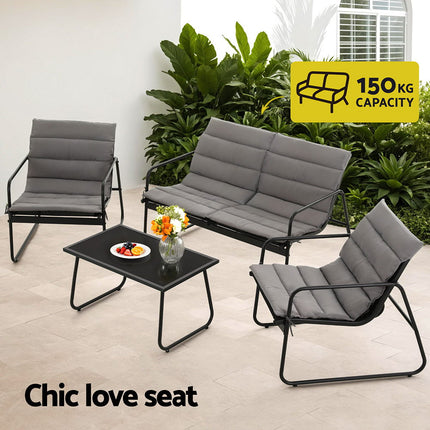 Gardeon 4PCS Outdoor Sofa Set Table and Chairs Cushion textilene Patio Furniture.