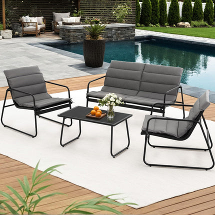 Gardeon 4PCS Outdoor Sofa Set Table and Chairs Cushion textilene Patio Furniture.