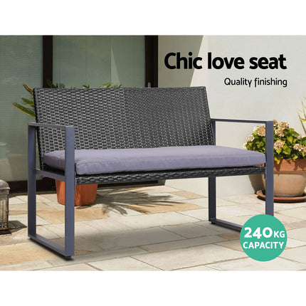 Gardeon 4 PCS Outdoor Sofa Set Rattan Furniture Glass Top Table Chairs Black.
