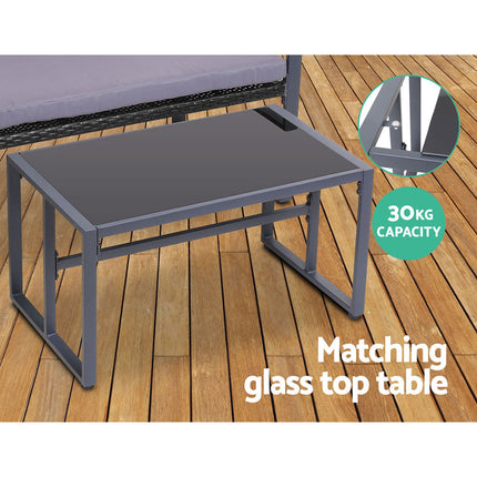 Gardeon 4 PCS Outdoor Sofa Set Rattan Furniture Glass Top Table Chairs Black.