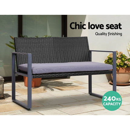 Gardeon 4 PCS Outdoor Sofa Set Rattan Furniture with Storage Cover Chairs Black.
