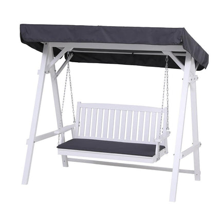 Gardeon Outdoor Wooden Swing Chair Garden Bench Canopy Cushion 3 Seater White.