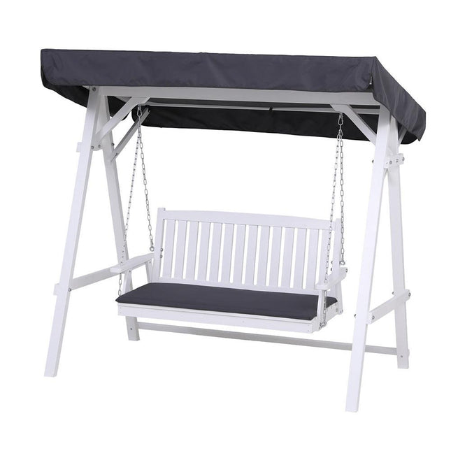 Gardeon Outdoor Wooden Swing Chair Garden Bench Canopy Cushion 3 Seater White.