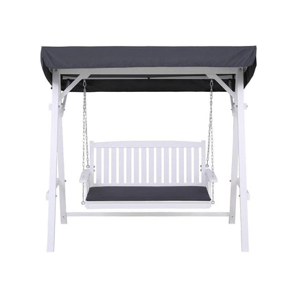 Gardeon Outdoor Wooden Swing Chair Garden Bench Canopy Cushion 3 Seater White.