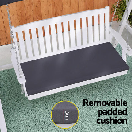 Gardeon Outdoor Wooden Swing Chair Garden Bench Canopy Cushion 3 Seater White.