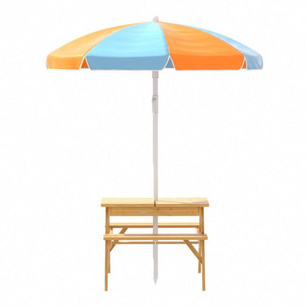Keezi Kids Outdoor Table and Chairs Picnic Bench Umbrella Set Water Sand Pit Box.