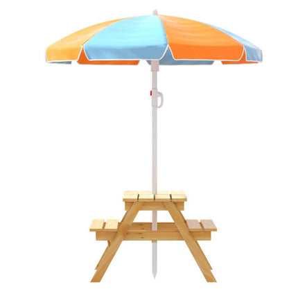 Keezi Kids Outdoor Table and Chairs Picnic Bench Umbrella Set Water Sand Pit Box.