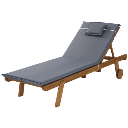 Gardeon Sun Lounge Wooden Lounger Outdoor Furniture Day Bed Wheels Patio Grey.