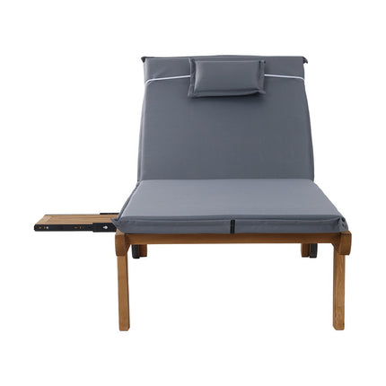 Gardeon 2x Sun Lounge Wooden Lounger Outdoor Furniture Day Bed Wheel Patio Grey.