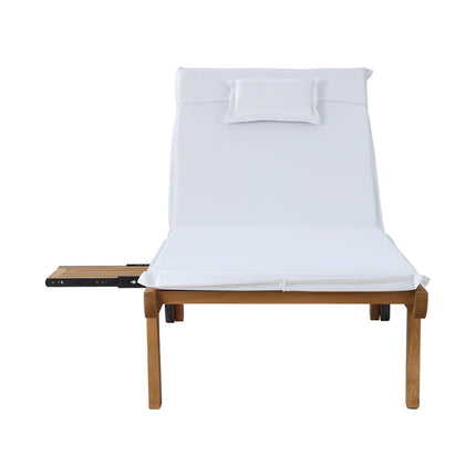 Gardeon Sun Lounge Wooden Lounger Outdoor Furniture Day Bed Wheels Patio White.