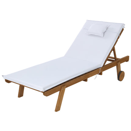 Gardeon Sun Lounge Wooden Lounger Outdoor Furniture Day Bed Wheels Patio White.