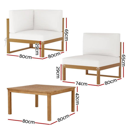 Gardeon 4-Seater Outdoor Sofa Set Wooden Lounge Setting 5PCS.