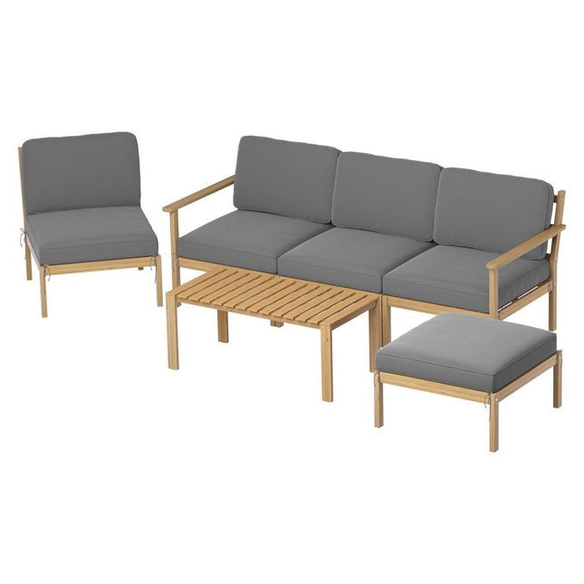 Gardeon 5-Seater Outdoor Sofa Set Wooden Lounge Setting 6PCS.