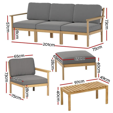 Gardeon 5-Seater Outdoor Sofa Set Wooden Lounge Setting 6PCS.