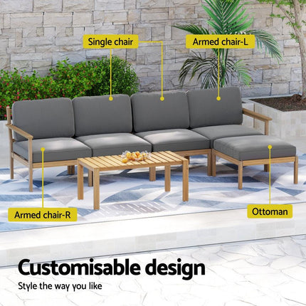 Gardeon 5-Seater Outdoor Sofa Set Wooden Lounge Setting 6PCS.